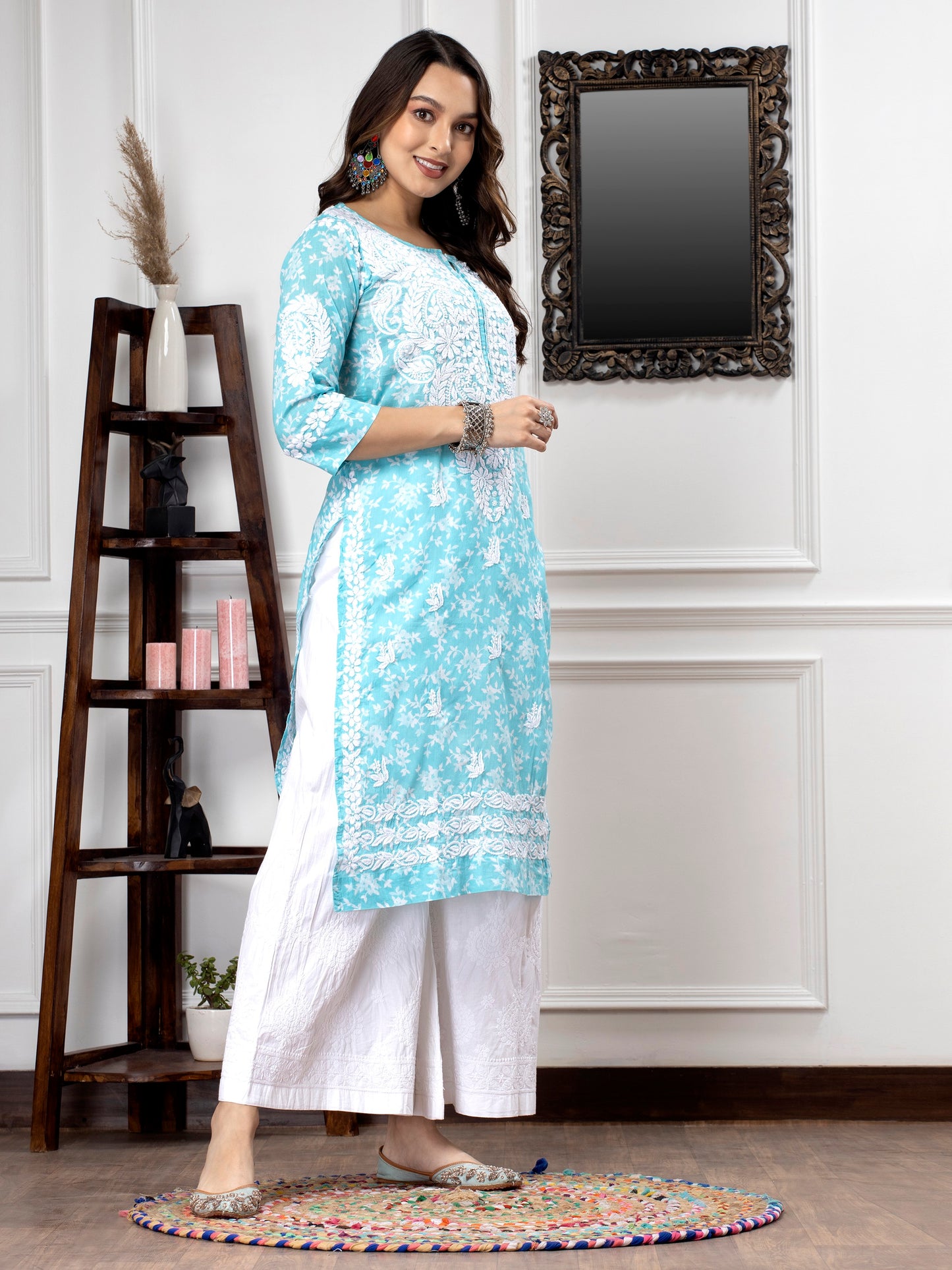 Hand Embroidered Chikankari Mulmul Straight Kurta-AL3648