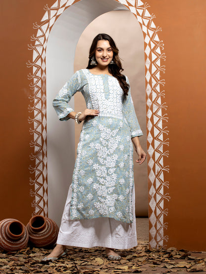 Women Hand Embroidered Chikankari Cotton Kurta-AL3637
