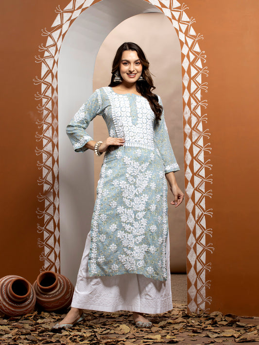 Women Hand Embroidered Chikankari Cotton Kurta-AL3637