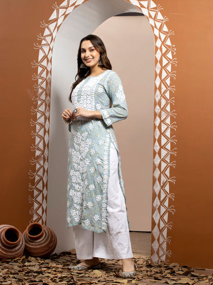 Women Hand Embroidered Chikankari Cotton Kurta-AL3637