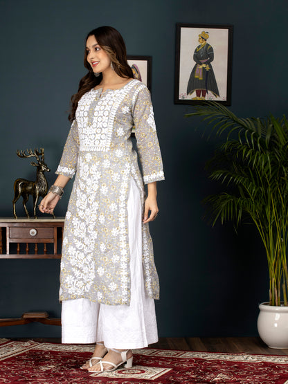 Women Hand Embroidered Chikankari Cotton Kurta-AL3637