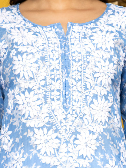 Hand Embroidered Chikankari Mulmul Straight Kurta-AL3648