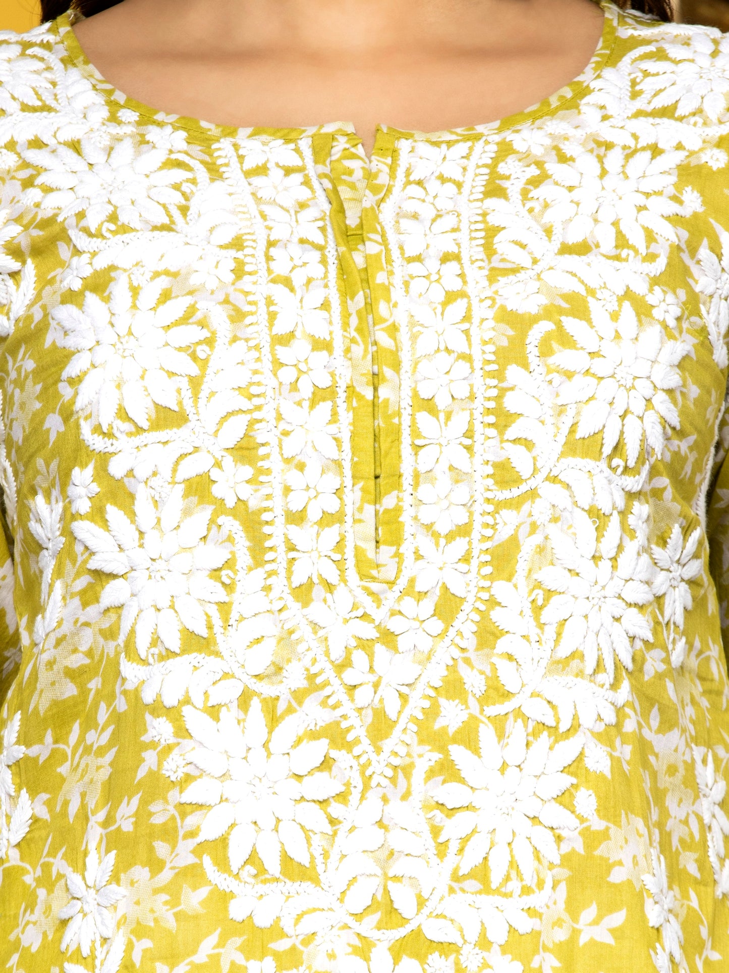 Hand Embroidered Chikankari Mulmul Straight Kurta-AL3648