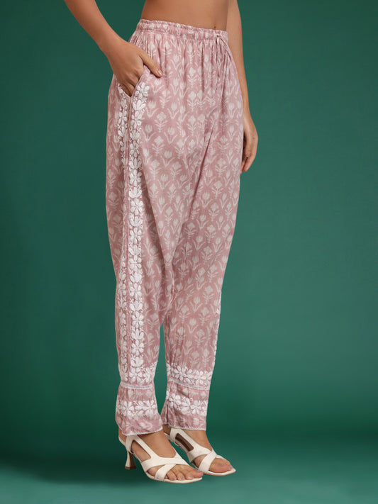 Women Chikankari Printed Mulmul Co-Ord Set for Women-AL4054 Onionpink