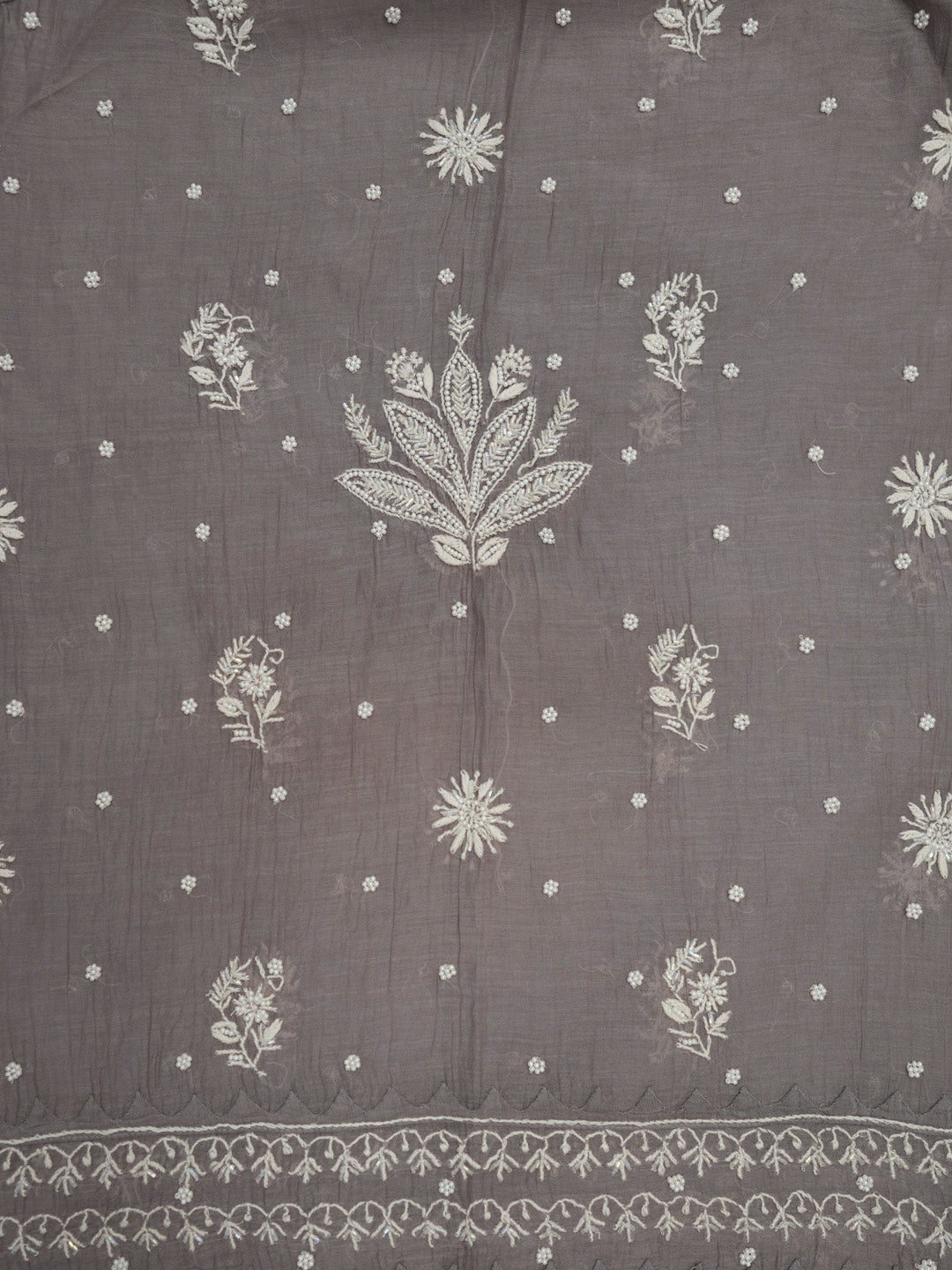 Women Hand Embroidered Premium Chikankari Mul Chanderi Unstitched Kurta Dupatta Bottom Set-ALSCA85201FS Grey