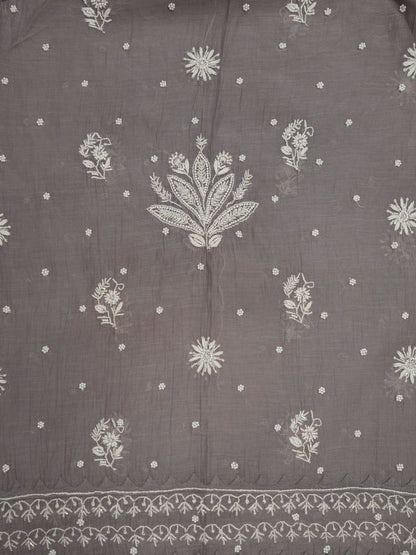 Women Hand Embroidered Premium Chikankari Mul Chanderi Unstitched Kurta Dupatta Bottom Set-ALSCA85201FS Grey