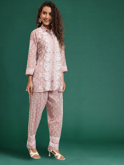 Women Chikankari Printed Mulmul Co-Ord Set for Women-AL4054