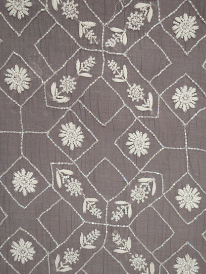 Women Hand Embroidered Premium Chikankari Mul Chanderi Unstitched Kurta Dupatta Bottom Set-ALSCA85201FS Grey