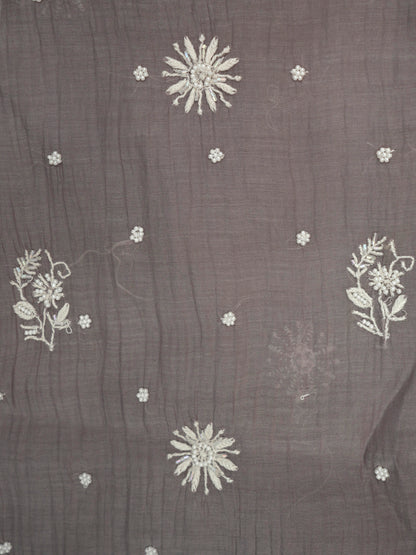 Women Hand Embroidered Premium Chikankari Mul Chanderi Unstitched Kurta Dupatta Bottom Set-ALSCA85201FS Grey