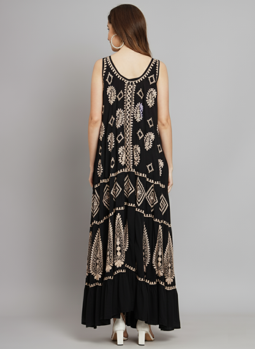 Hand Embroidered Chikankari Modal Kaftan-AL3605A Red