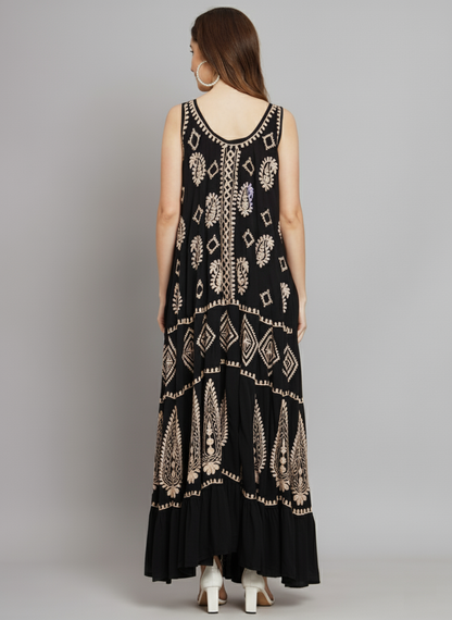 Hand Embroidered Chikankari Modal Kaftan-AL3605A Red