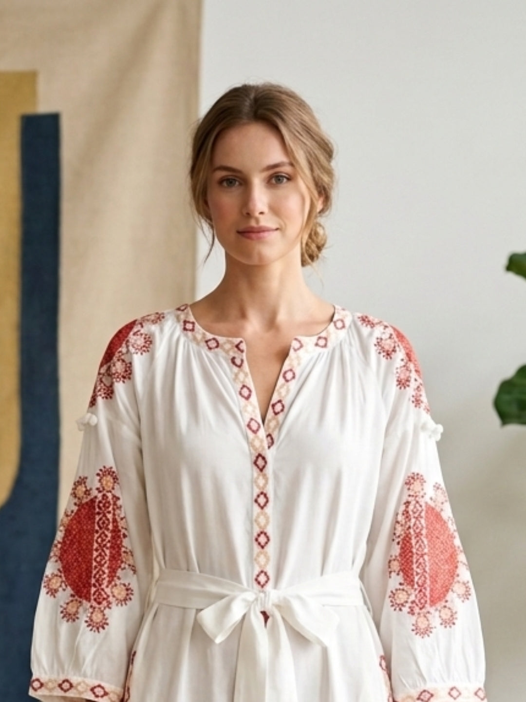 Women Embroidered With Pocket Modal Dress -AL3728