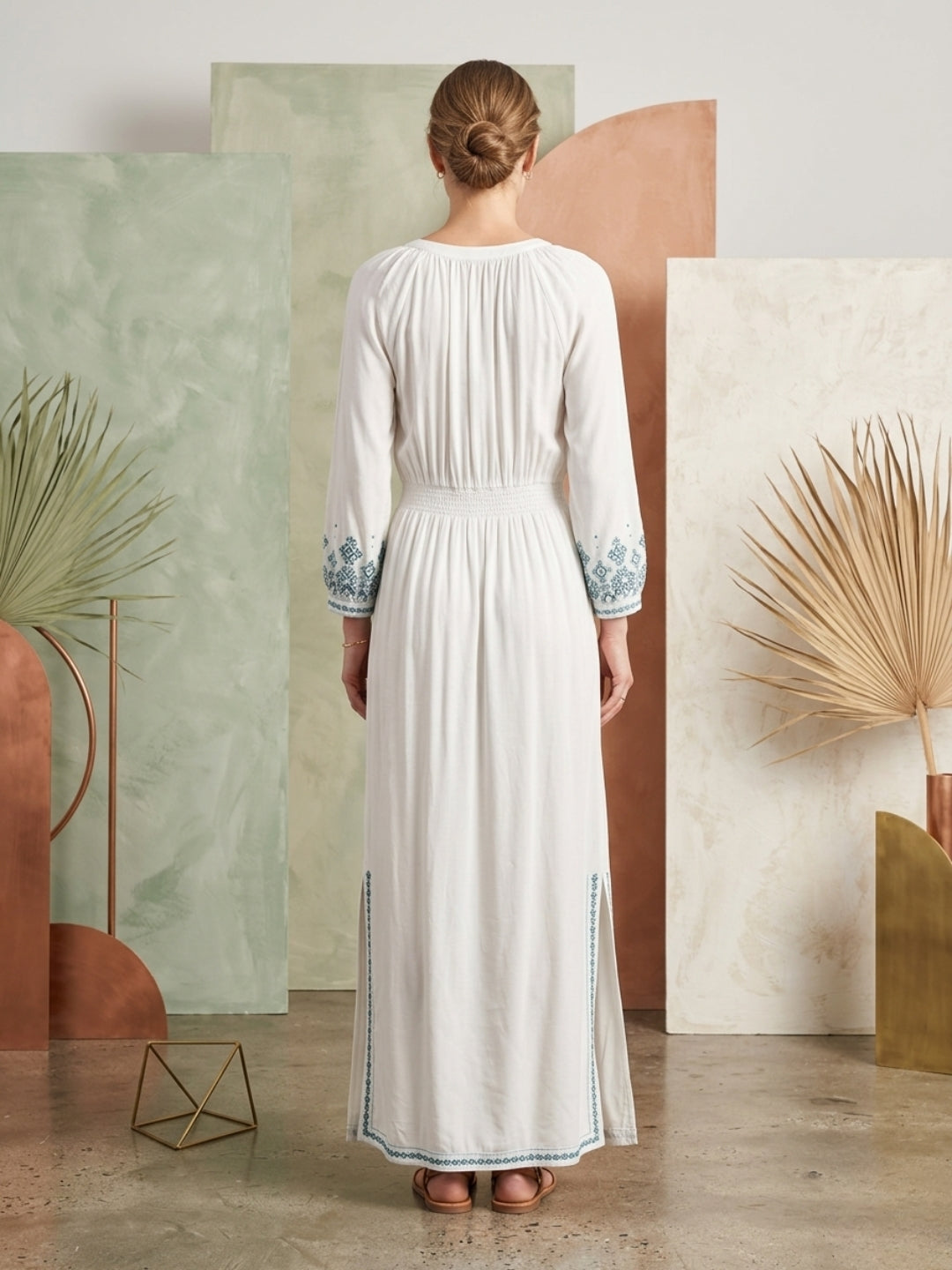 Women Embroidered Side Slit Rayon Full Dress -AL3869