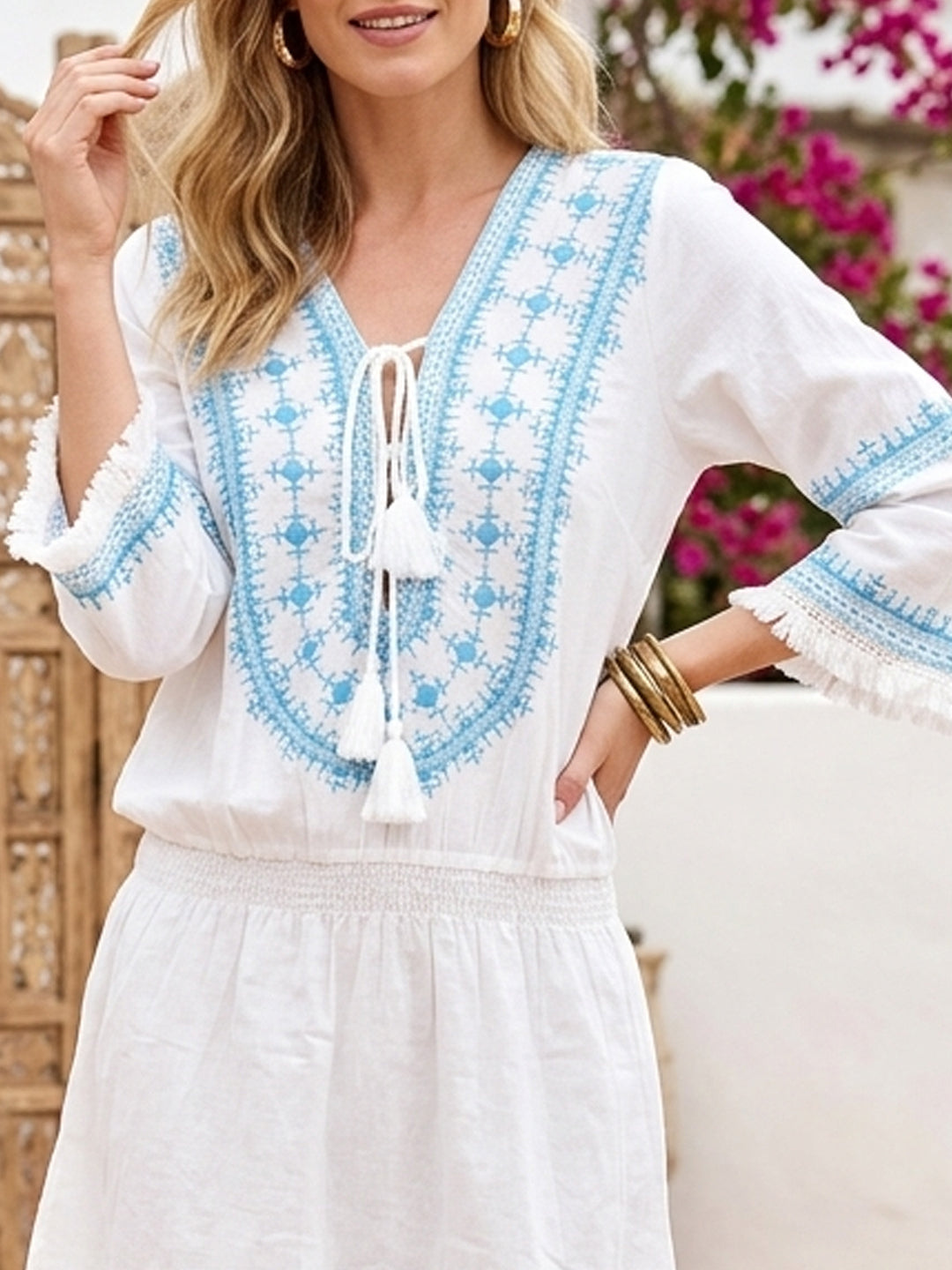 Women Embroidered  Cotton Rayon Midi Dress -AL3719
