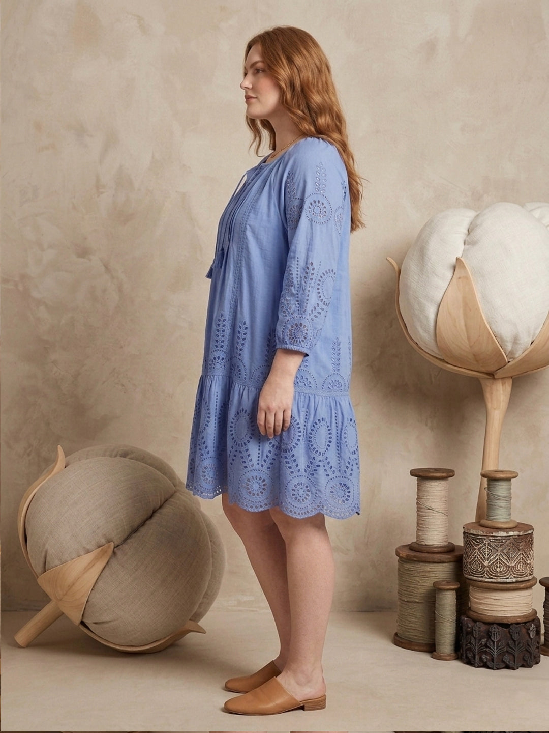 Women   Cotton Midi Dress -AL3709 Blue