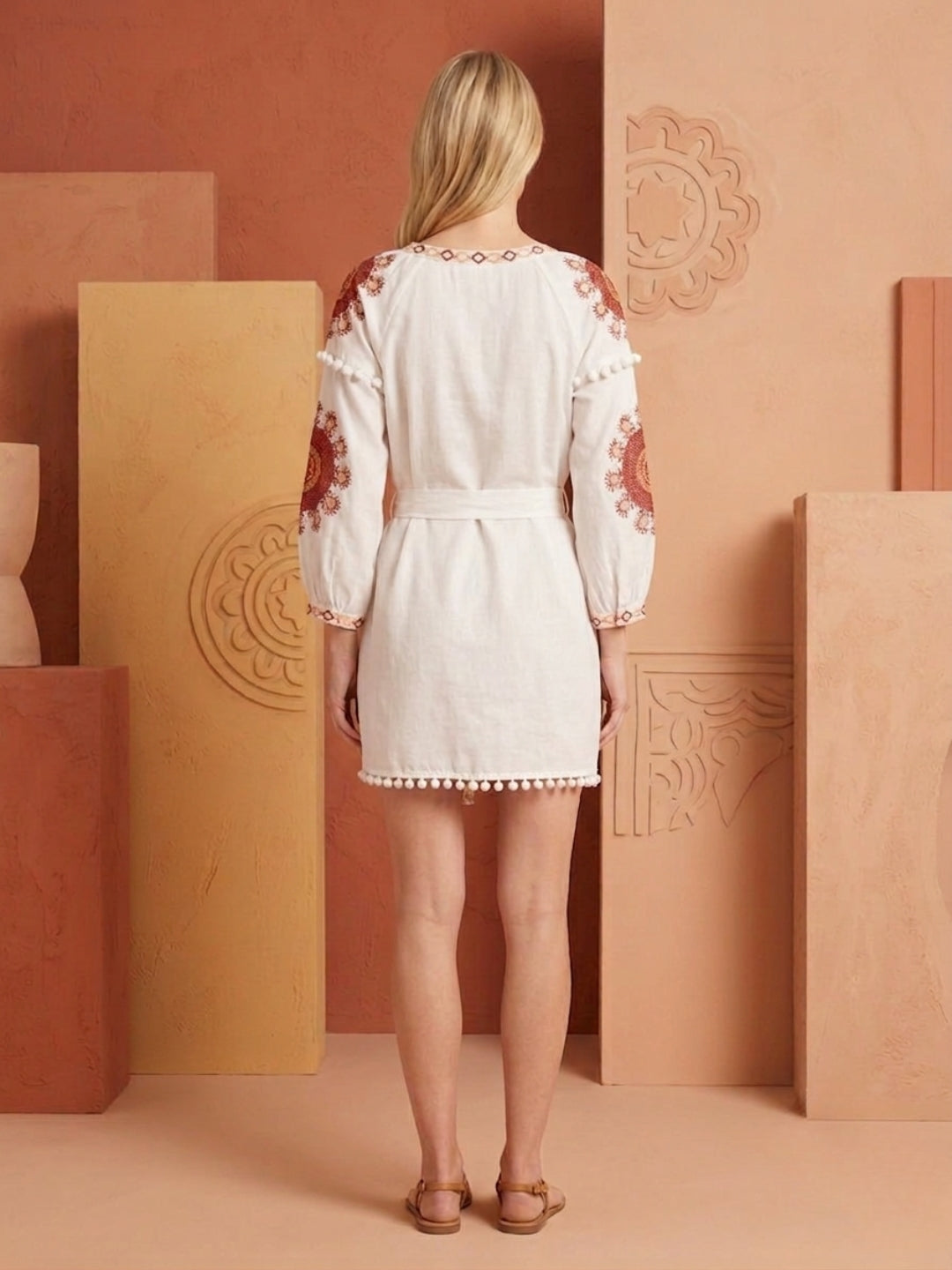 Women Embroidered With Belt Rayon Dress -AL3735