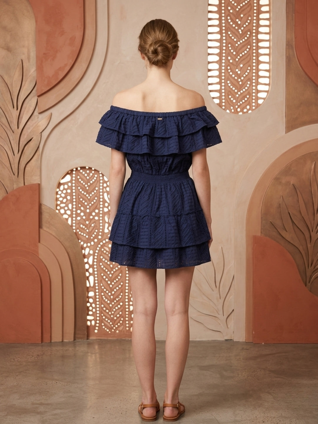 Women   Cotton Off Shoulder Midi -AL3748 Navy