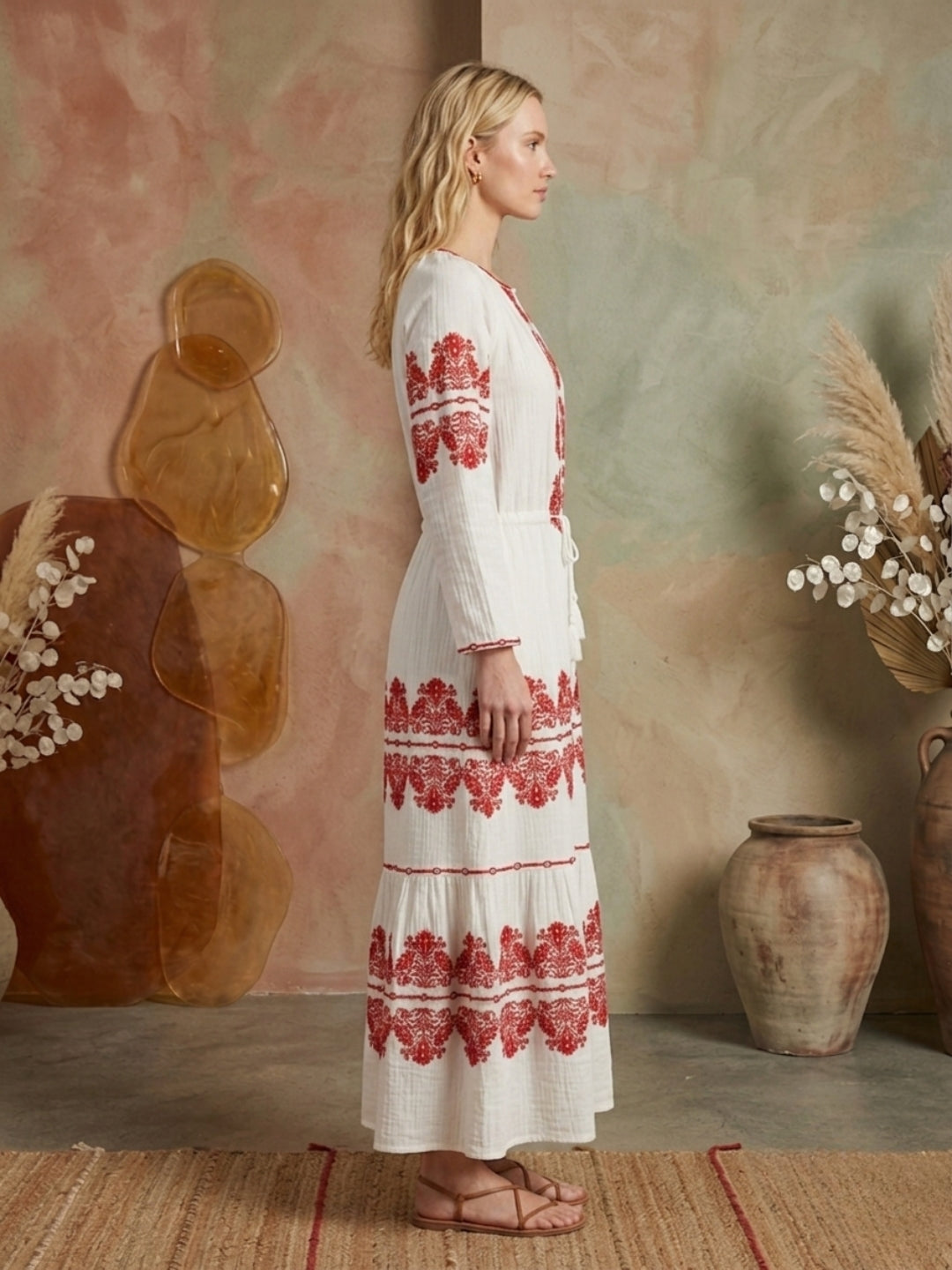 Women Embroidered  Crepe Cotton Dress -AL3736