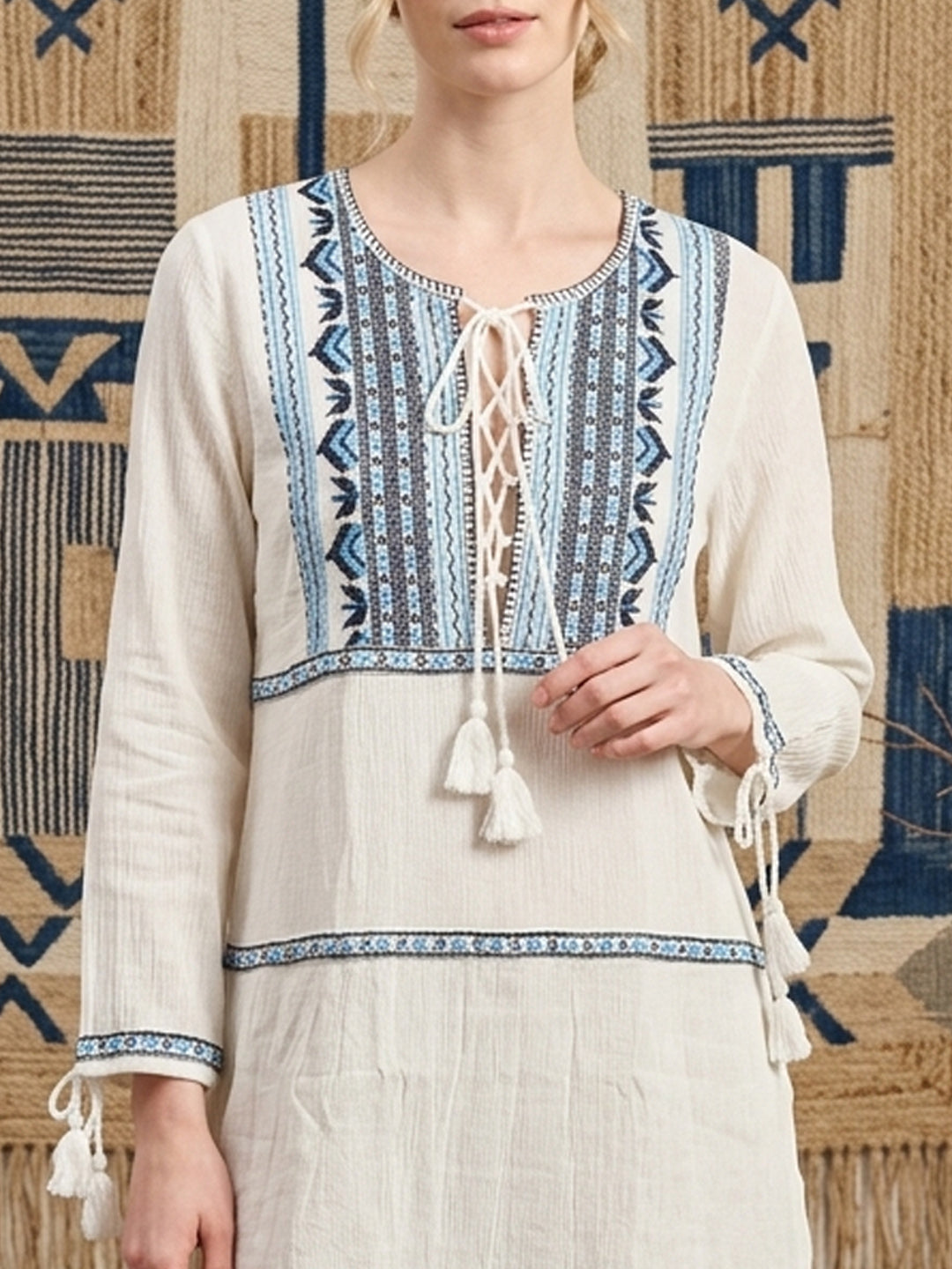 Women Embroidered  Crepe Cotton Midi Dress -AL3715