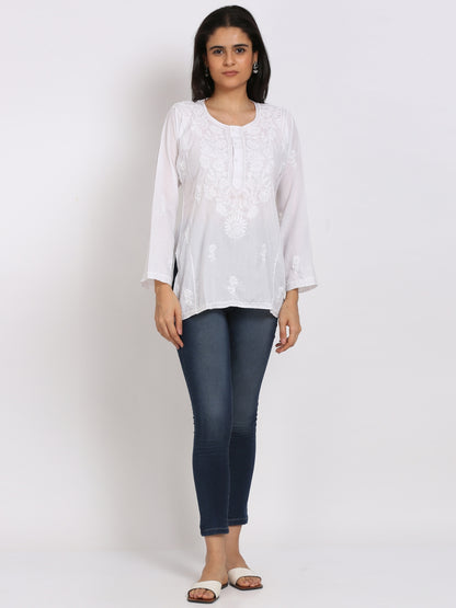 Women Hand Embroidered Chikankari Cotton Kurti-ALSTV115