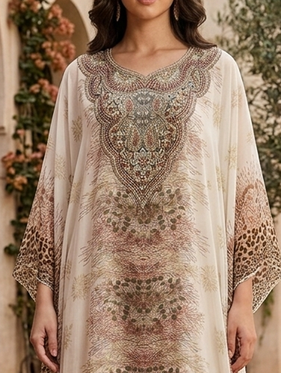 Women Floral Embroidered Chiffon Kaftan-AL3831