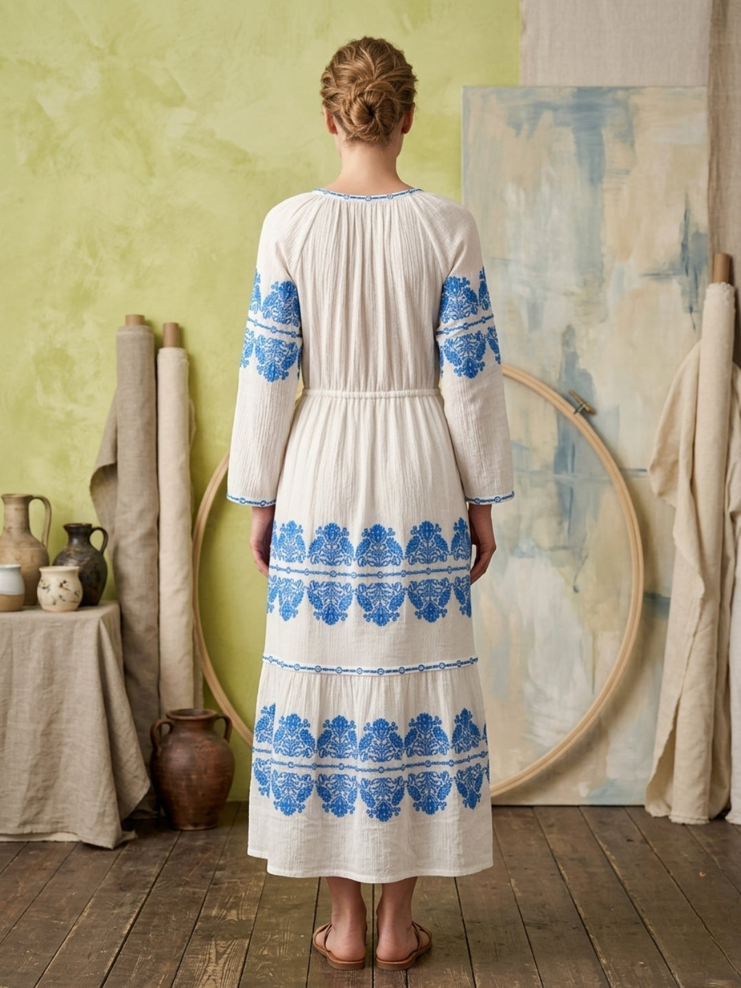 Women Embroidered  Crepe Cotton Dress -AL3736