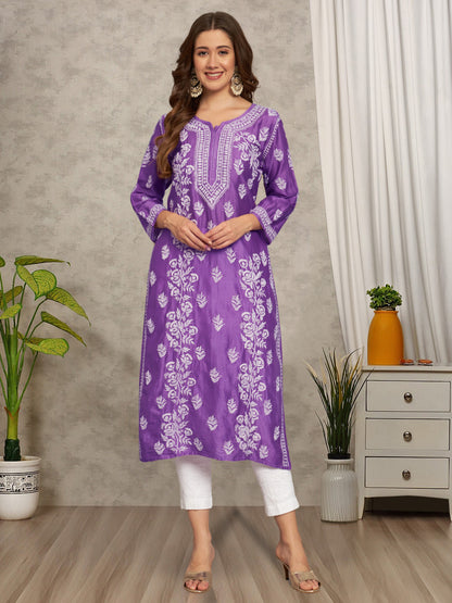 Women Floral Embroidered Chikankari Cotton kurta-AL3670