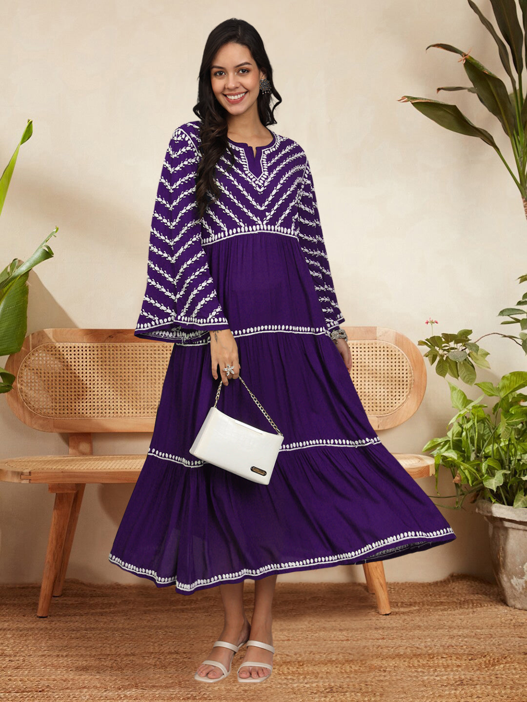Hand Embroidered Chikankari Modal Jalabiya-AL4015 Mauve