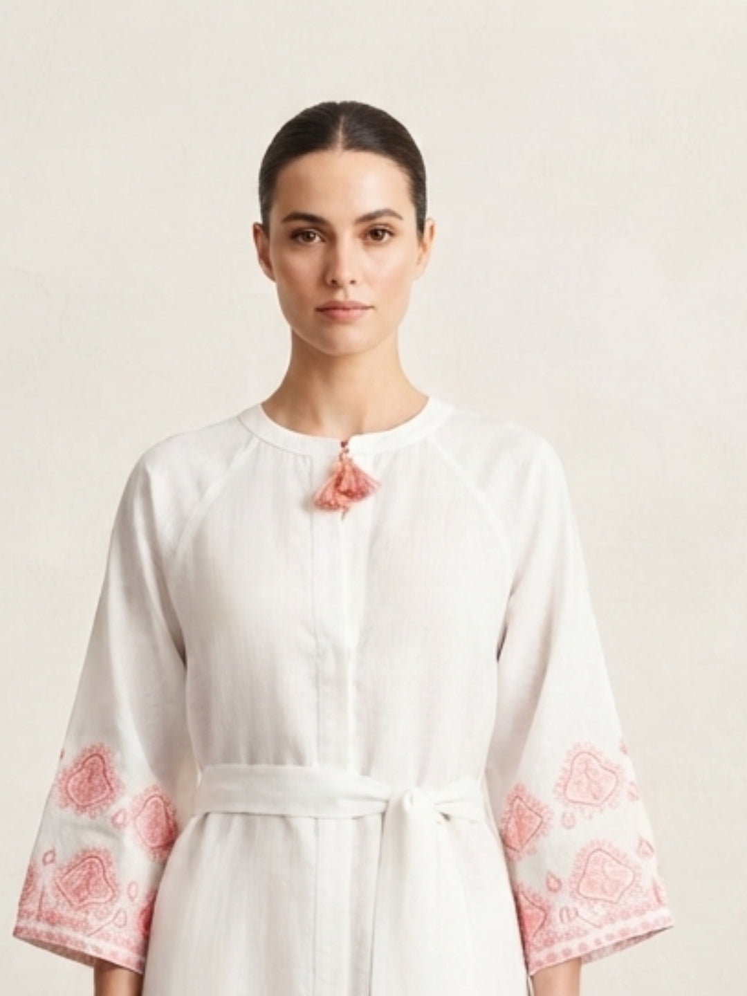 Women Embroidered With Belt Cotton Overcoat -AL3732
