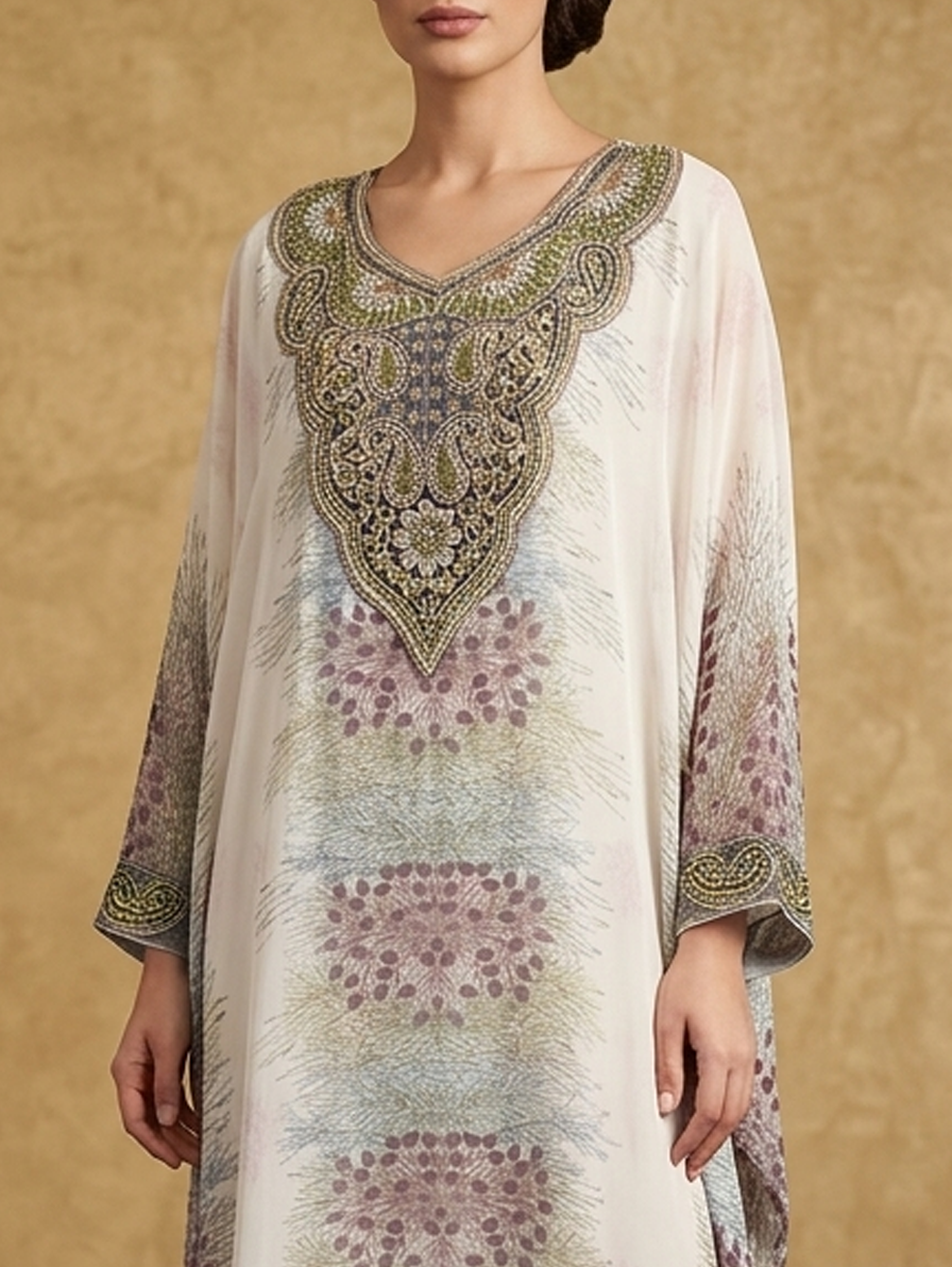 Women Floral Embroidered Chiffon Kaftan-AL3831