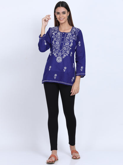 Women Hand Embroidered Chikankari Cotton Kurti-ALSTV115