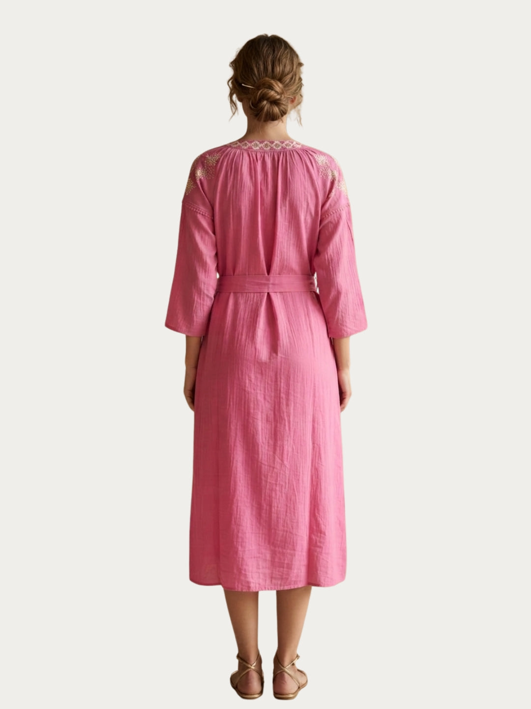 Women Embroidered With Belt Cotton Rayon Dress -AL3722