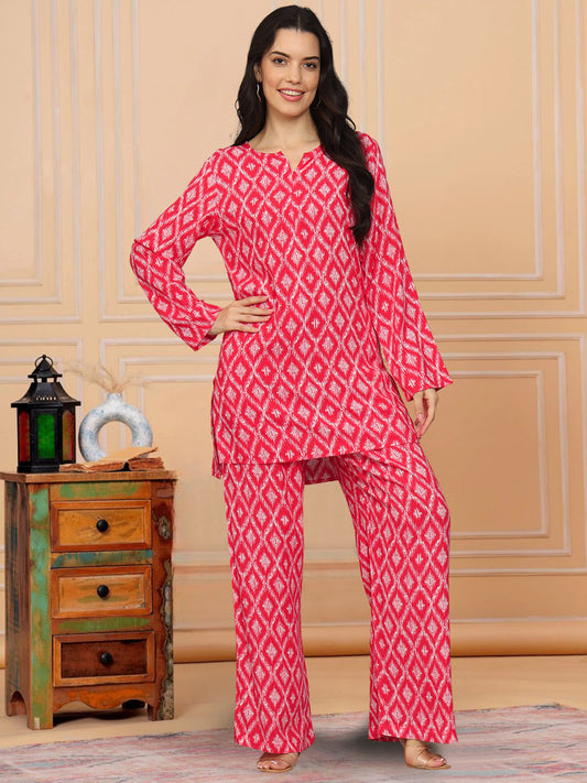 Printed Rayon Co-Ord Set for Women-AL4000 Red