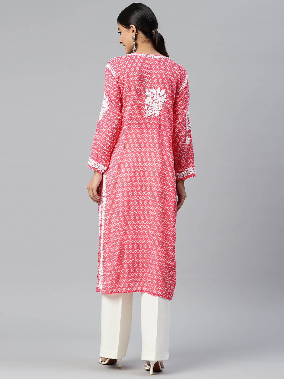 Women Hand Embroidered Lucknowi Chikankari Mulmul Cotton Kurta - AL3650 Green