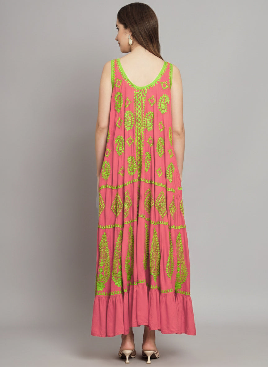 Hand Embroidered Chikankari Modal Kaftan-AL3605C