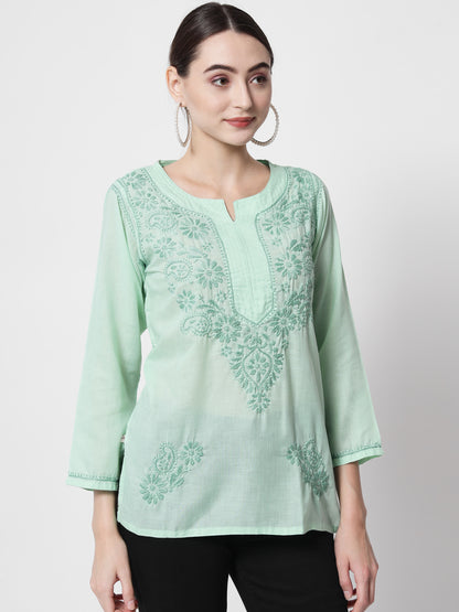 Hand Embroidered Chikankari Cotton Straight Kurti-AL3405