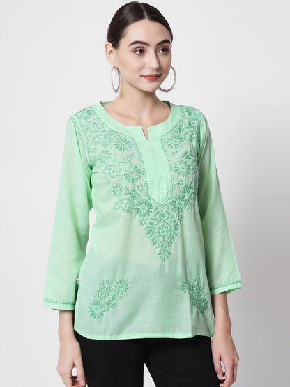 Hand Embroidered Chikankari Cotton Straight Kurti-AL3405