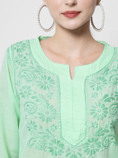 Hand Embroidered Chikankari Cotton Straight Kurti-AL3405