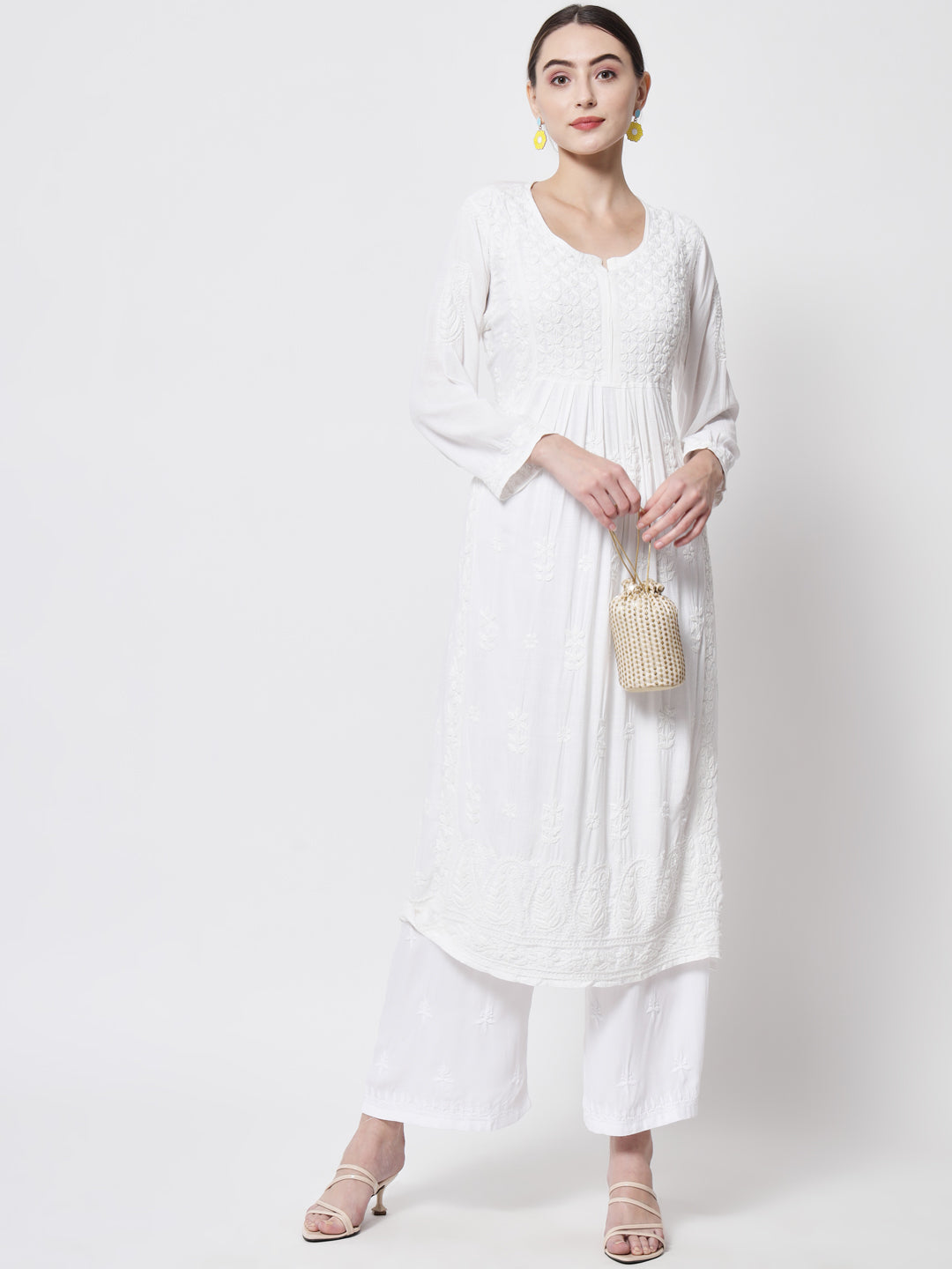 Women Hand Embroidered Chikankari Cotton Kurta-AL3549