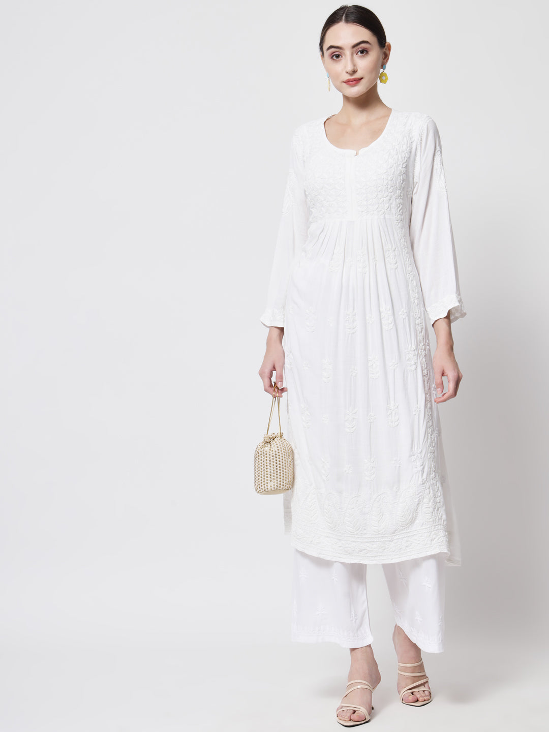 Women Hand Embroidered Chikankari Cotton Kurta-AL3549