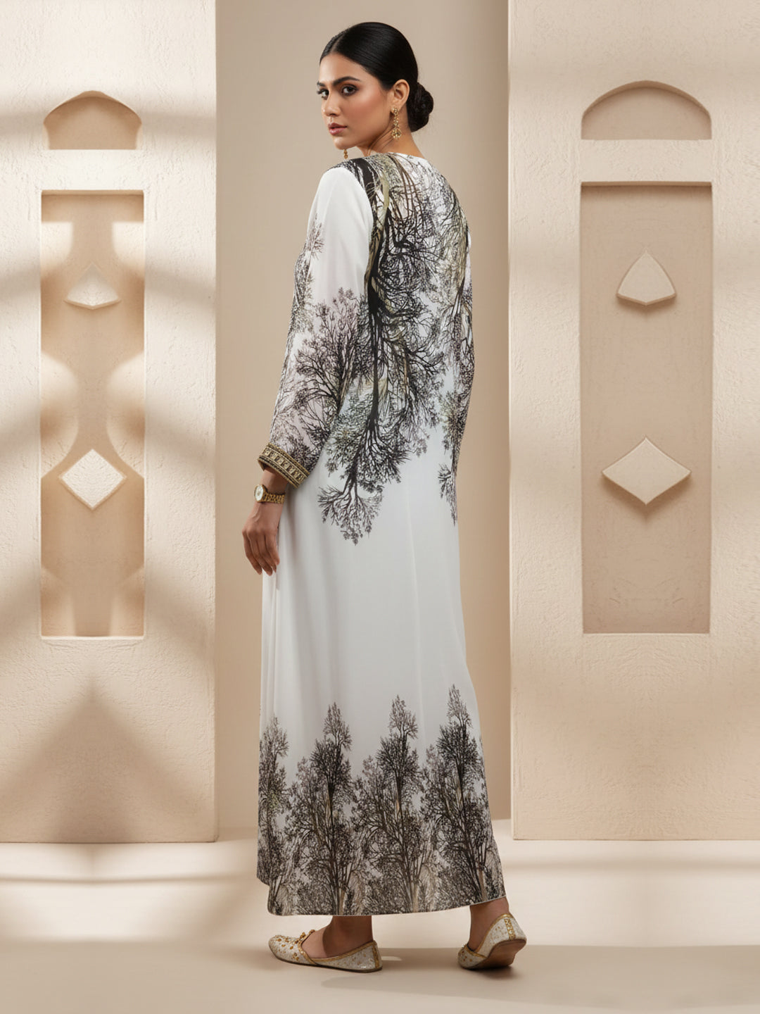 Women Floral Embroidered Chiffon Jalabiya-AL3830 Black