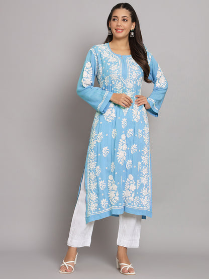 Hand Embroidered Chikankari Modal Straight Kurta-AL3682