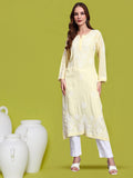 Hand Embroidered Chikankari Modal Straight Kurta-AL3683 Yellow