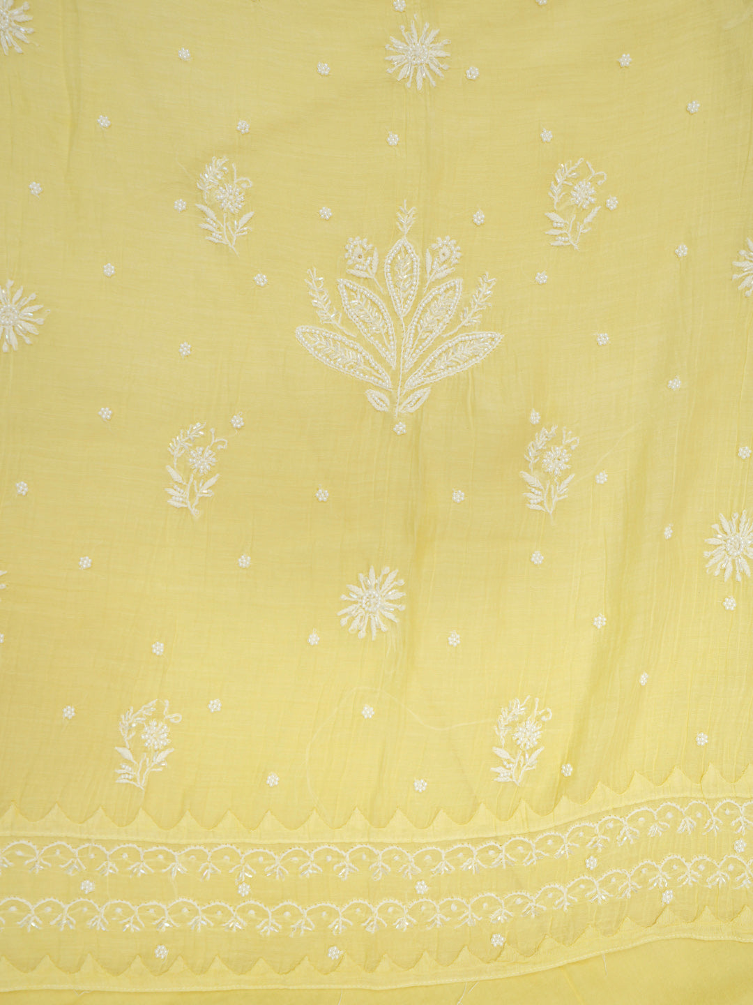 Women Hand Embroidered Premium Chikankari Mul Chanderi Unstitched Kurta Dupatta Bottom Set-ALSCA85201FS Yellow