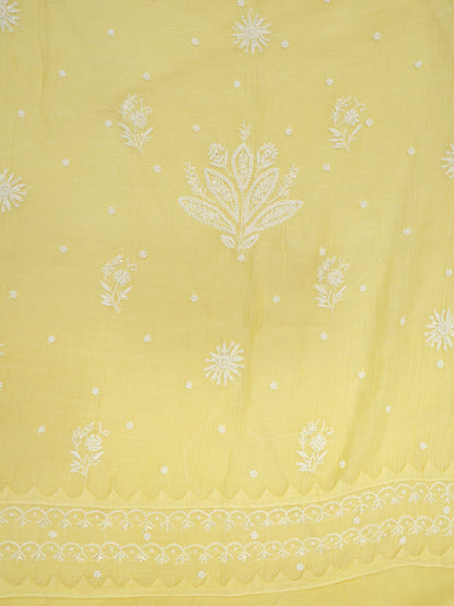 Women Hand Embroidered Premium Chikankari Mul Chanderi Unstitched Kurta Dupatta Bottom Set-ALSCA85201FS Yellow