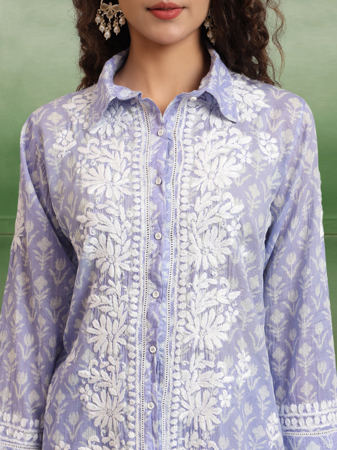 Women Chikankari Printed Mulmul Co-Ord Set for Women-AL4054