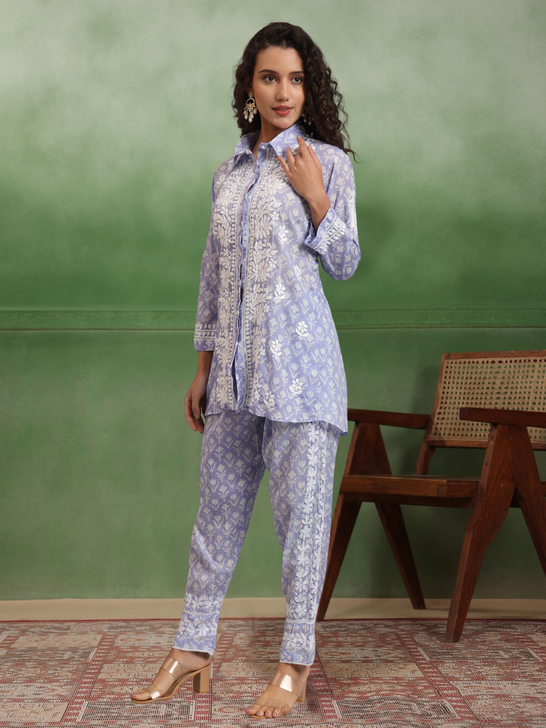 Women Chikankari Printed Mulmul Co-Ord Set for Women-AL4054
