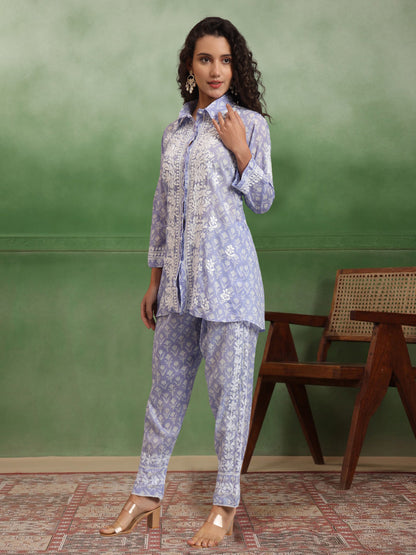 Women Chikankari Printed Mulmul Co-Ord Set for Women-AL4054