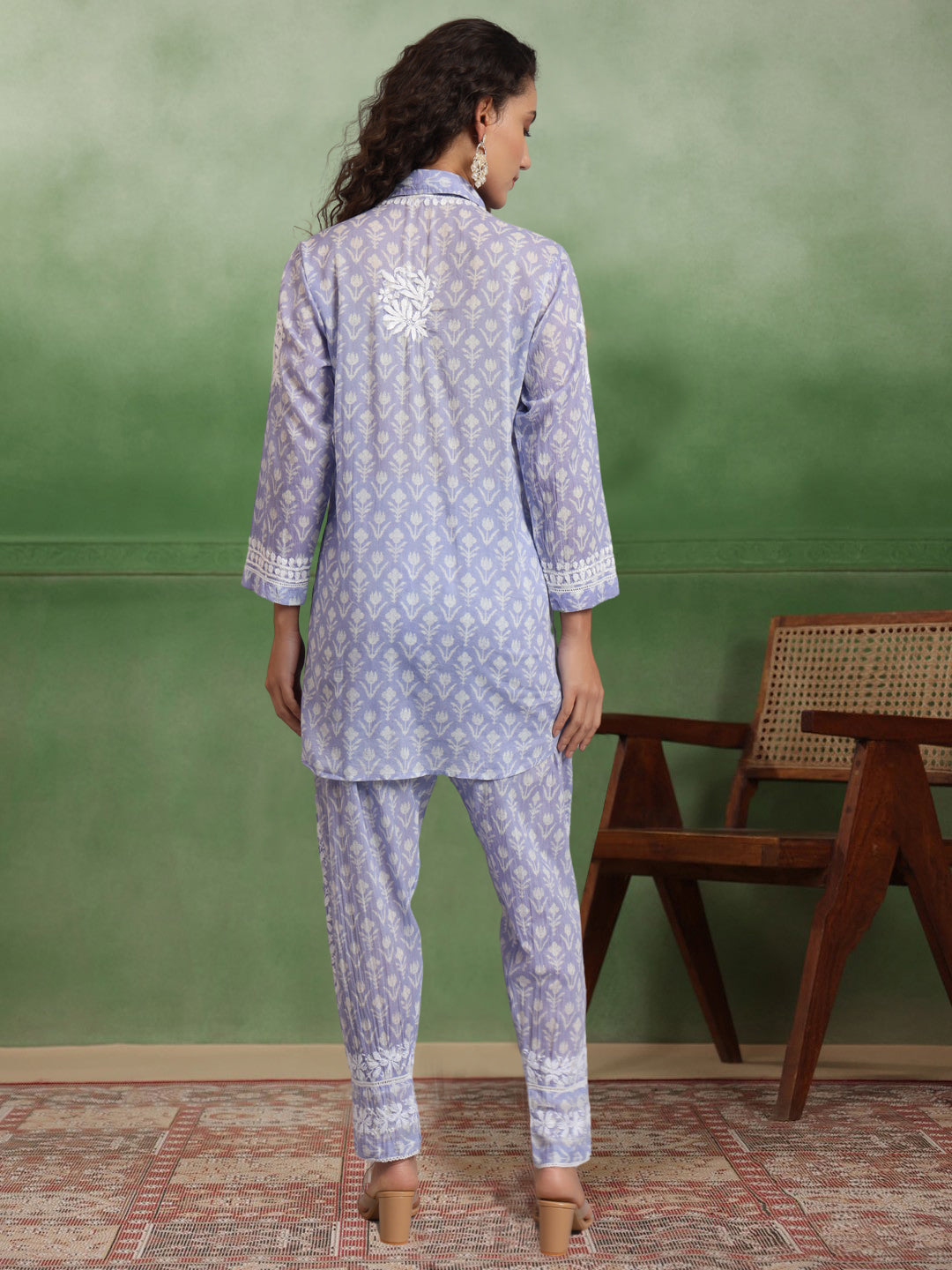 Women Chikankari Printed Mulmul Co-Ord Set for Women-AL4054