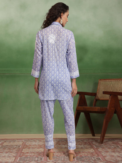 Women Chikankari Printed Mulmul Co-Ord Set for Women-AL4054